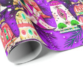 Schattigee  retro kleurrijke klokken Kerst paarse Cadeaupapier (Rol Hoek)