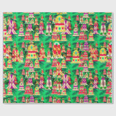 Schattigee  retro kleurrijke klokken Kerstgroen Cadeaupapier (Vlak)