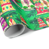 Schattigee  retro kleurrijke klokken Kerstgroen Cadeaupapier (Rol Hoek)