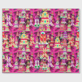 Schattigee  retro kleurrijke klokken Kerstroze Cadeaupapier (Vlak)