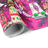 Schattigee  retro kleurrijke klokken Kerstroze Cadeaupapier (Rol Hoek)