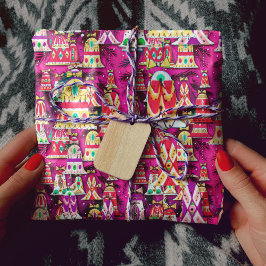 Schattigee  retro kleurrijke klokken Kerstroze Cadeaupapier