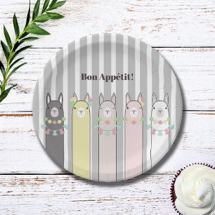 Schattigee Retro Kleurrijke Lama's Kinder Partij Papieren Bordje