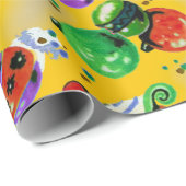 Schattigee retro kleurrijke ornamenten Kerst geel Cadeaupapier (Rol Hoek)