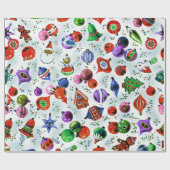 Schattigee retro kleurrijke ornamenten Kerst wit Cadeaupapier (Vlak)