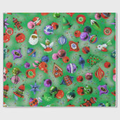 Schattigee retro kleurrijke ornamenten Kerstgroen Cadeaupapier (Vlak)