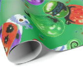 Schattigee retro kleurrijke ornamenten Kerstgroen Cadeaupapier (Rol Hoek)