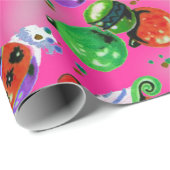 Schattigee retro kleurrijke ornamenten Kerstroze Cadeaupapier (Rol Hoek)