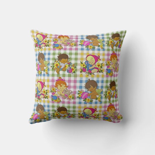 Schattigee Retro Kleurrijke Patchwork Plaid Baby s Kussen (Achterkant)