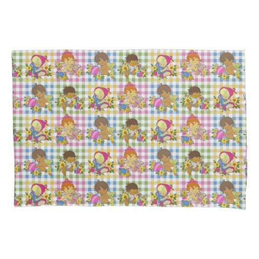 Schattigee Retro Kleurrijke Patchwork Plaid Baby s Kussensloop (Voorkant)