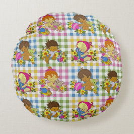 Schattigee Retro Kleurrijke Patchwork Plaid Baby s Rond Kussen