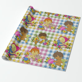 Schattigee Retro Kleurrijke Plaid Baby shower Cadeaupapier