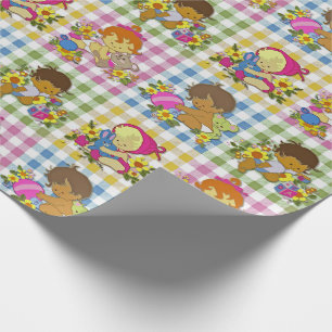 Schattigee Retro Kleurrijke Plaid Baby shower Cadeaupapier
