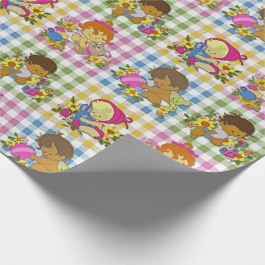 Schattigee Retro Kleurrijke Plaid Baby shower Cadeaupapier (Hoek)