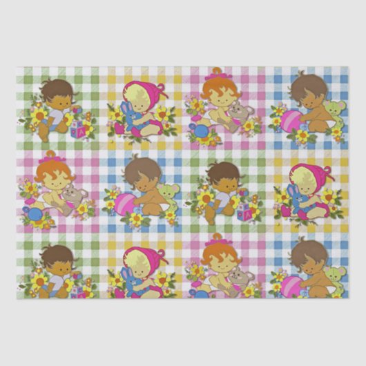 Schattigee Retro Kleurrijke Plaid Baby shower Tissuepapier (Voorkant)