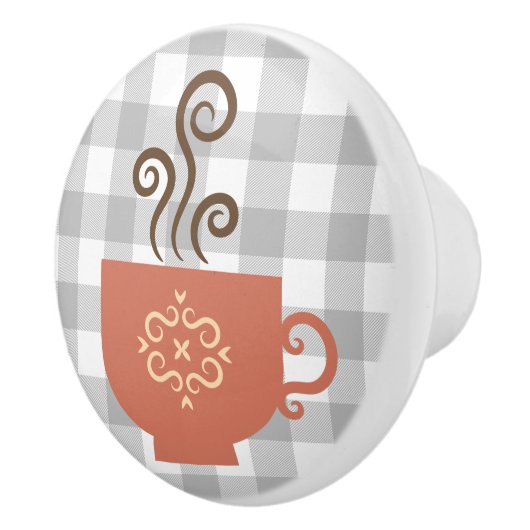 Schattigee Retro Koffie of Tea Cup op Grijze Buffe Keramische Knop (Rechts)