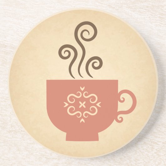 Schattigee Retro Koffie of Theebeker op Verouderde Zandsteen Onderzetter (Voorkant)