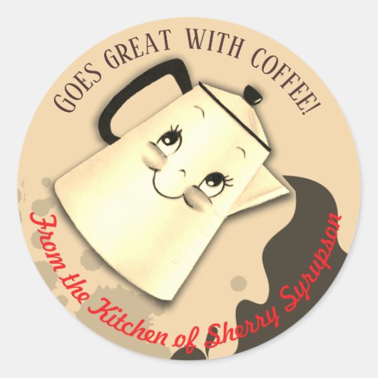 Schattigee retro koffiepot uit de keuken van stick ronde sticker (Voorkant)