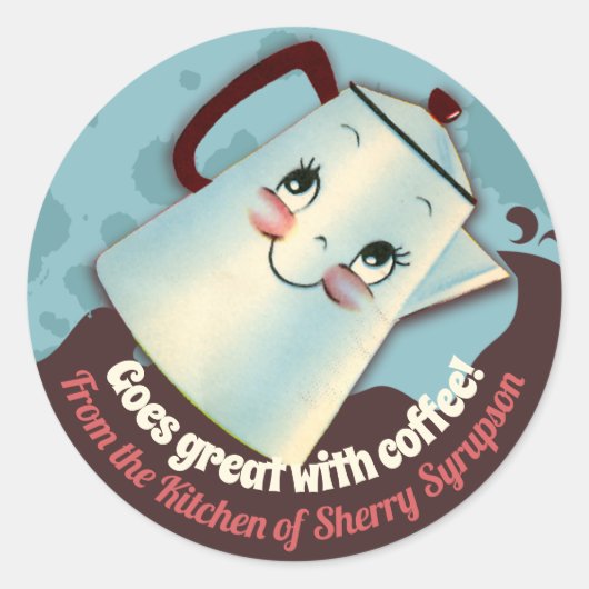Schattigee retro koffiepot uit de keuken van stick ronde sticker (Voorkant)
