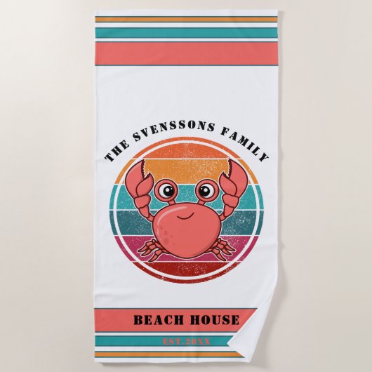 Schattigee Retro krab familienaam Jaar Est Beach H Strandlaken (Voorkant)