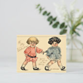 Schattigee retro liefde kinderen illustratie feestdagenkaart (Staand voorkant)