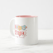 Schattigee retro liefde meer, zorgen minder koffie tweekleurige koffiemok (Voorkant links)