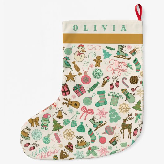 Schattigee retro look doedels grote kerstsok (Achterkant)