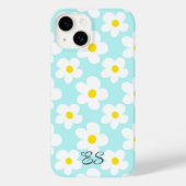 Schattigee retro madeliefjes op lichtblauwe girly Case-Mate iPhone case (Achterkant)