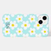 Schattigee retro madeliefjes op lichtblauwe girly Case-Mate iPhone case (Achterkant (horizontaal))