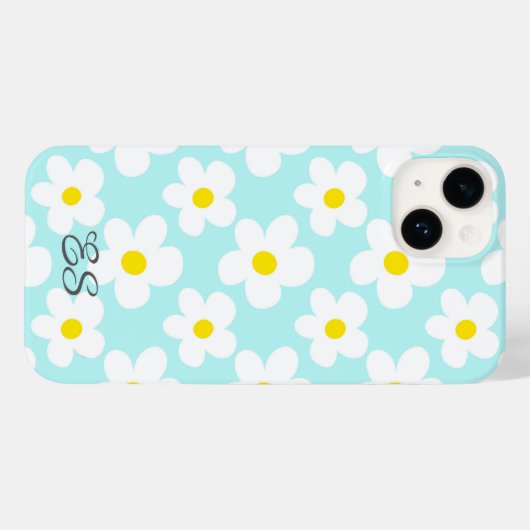 Schattigee retro madeliefjes op lichtblauwe girly  Case-Mate iPhone case (Achterkant (horizontaal))