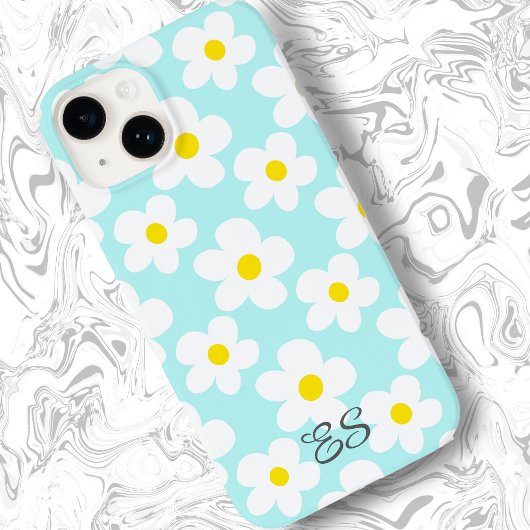 Schattigee retro madeliefjes op lichtblauwe girly Case-Mate iPhone case