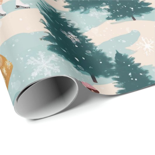 Schattigee retro meisjes schaatsen cadeaupapier (Rol Hoek)