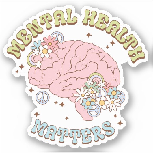 Schattigee retro mentale gezondheidszaken bloemenv sticker (Voorkant)