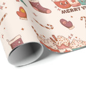 Schattigee Retro Merry Vibes Kerst Kawaii Patroon Cadeaupapier (Rol Hoek)