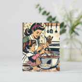 Schattigee retro moeder en dochter samen bakken briefkaart (Staand voorkant)