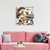 Schattigee retro moeder en dochter samen bakken canvas afdruk (Insitu (Woonkamer))