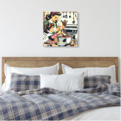 Schattigee retro moeder en dochter samen bakken canvas afdruk (Insitu (Slaapkamer))