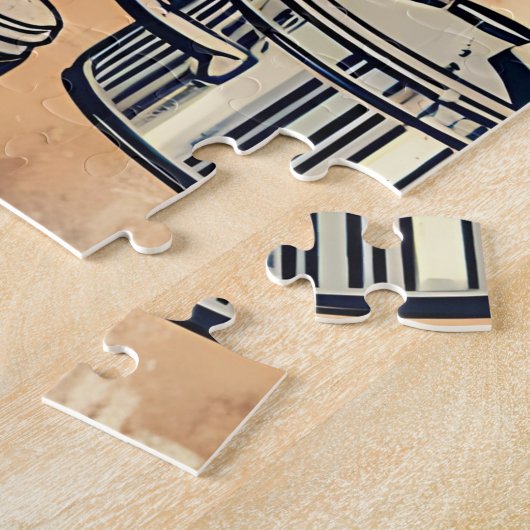 Schattigee retro moeder en dochter samen bakken legpuzzel (Zijkant)