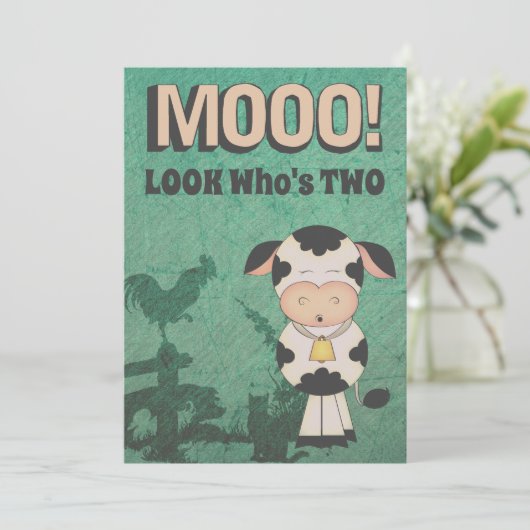 Schattigee Retro MOOO! Kijk wie is twee Koe Boerde Kaart (Staand voorkant)