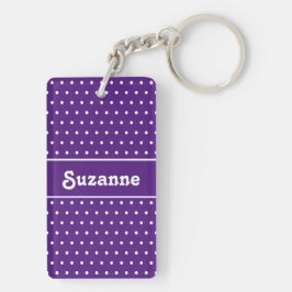 Schattigee Retro Naam Polka Dot Royal Paarse & Wit Sleutelhanger