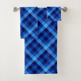 Schattigee Retro Ocean Blue Plaid Badhanddoek Set Bad Handdoek