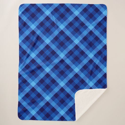 Schattigee Retro Ocean Blue Plaid Grote Sherpa Dek Deken (Voorkant)