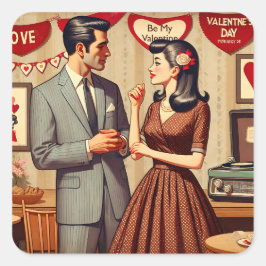 Schattigee retro paar Valentijnsdag Vierkante Sticker