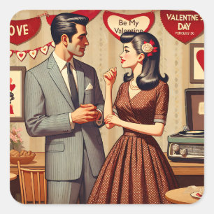 Schattigee retro paar Valentijnsdag Vierkante Sticker
