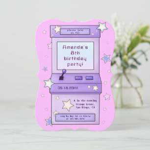 Schattigee Retro Paarse Arcade Game Kids Verjaarda Kaart