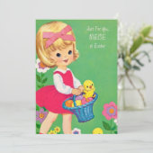 Schattigee retro Paasnaagje bericht toevoegen Feestdagenkaart (Staand voorkant)