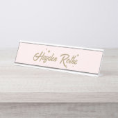 Schattigee Retro Pastel Roze Meisje Baas Bureau Naambordje (Voorkant)