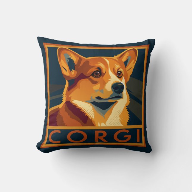 Schattigee Retro Pembroke Welsh Corgi Kussen (Voorkant)