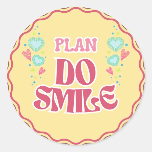 Schattigee Retro 'Plan Do Smile' Sticker (Voorkant)