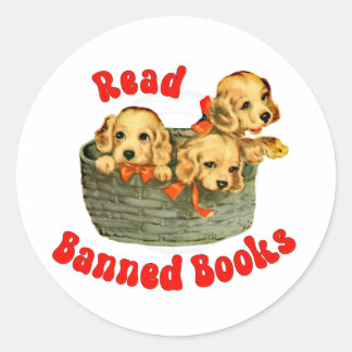 Schattigee retro Puppies - Lees verboden boeken Ronde Sticker